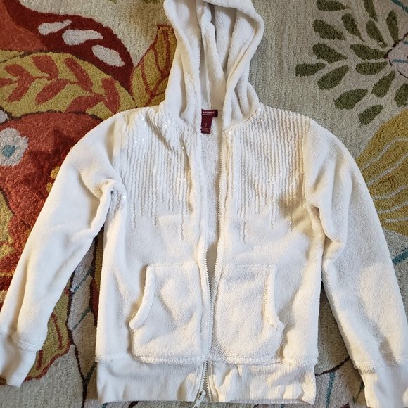 Girls Sparkle White Fleece Jacket - Picture 1 of 4